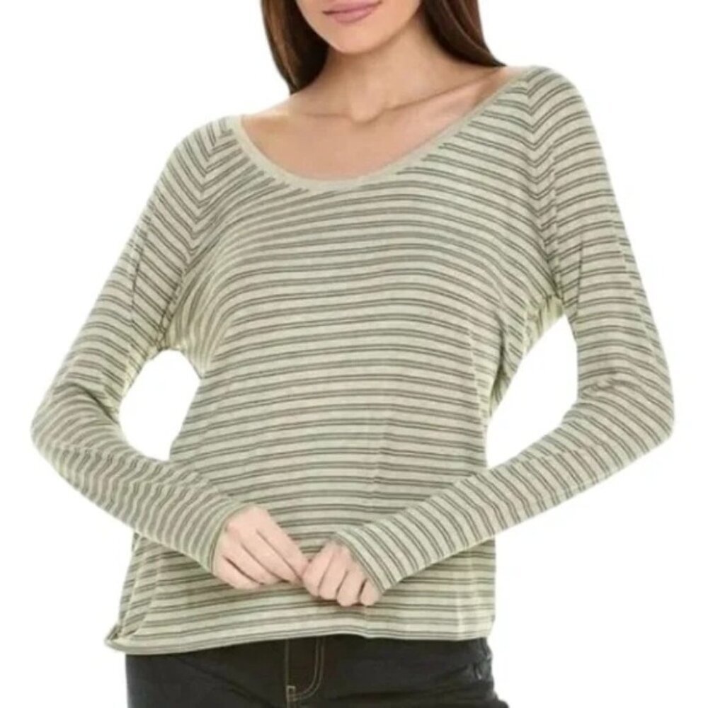 CABI Game Tee Long Sleeve Olive Stripe Sz M #4375 EUC